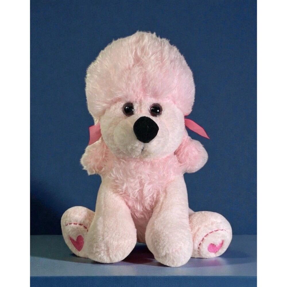 Inter-American Pink Poodle Plush 11” Fuzzy Stuffed Dog Heart Feet Valentine